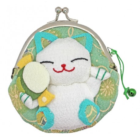 Portmonetka z kotkiem maneki neko - zielona