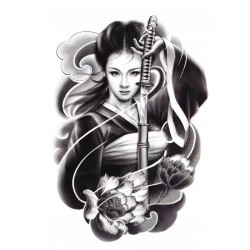 Tatuaż zmywalny duży - kobieta z mieczem