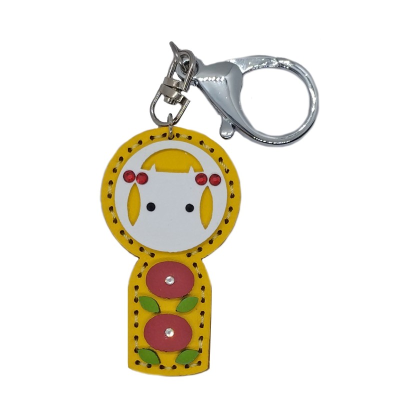 Breloczek skórzany kokeshi mały żółty