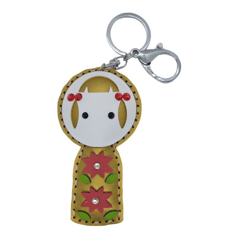 Breloczek skórzany kokeshi duży złoty