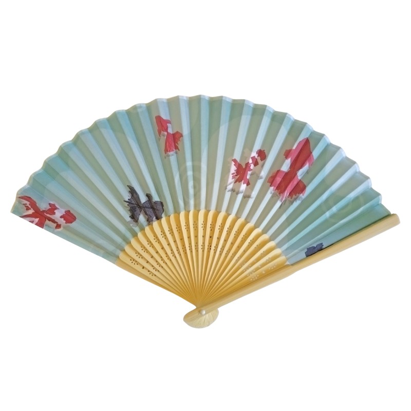 Wachlarz składany bambusowy złote rybki seledynowy