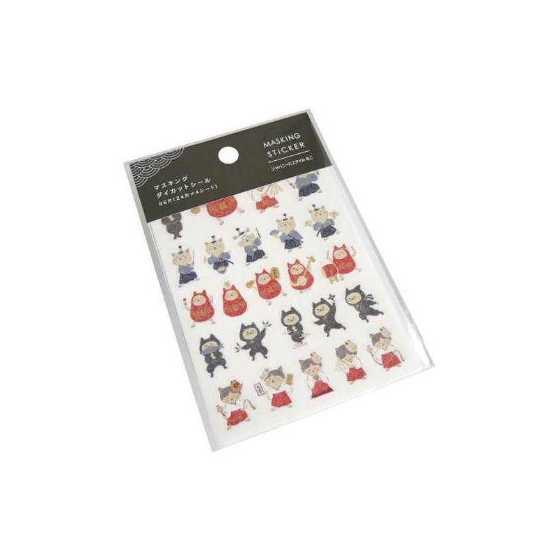 Naklejki z japońskim wzorem -  koty-ninja, koty-darumy itp. 96 szt.