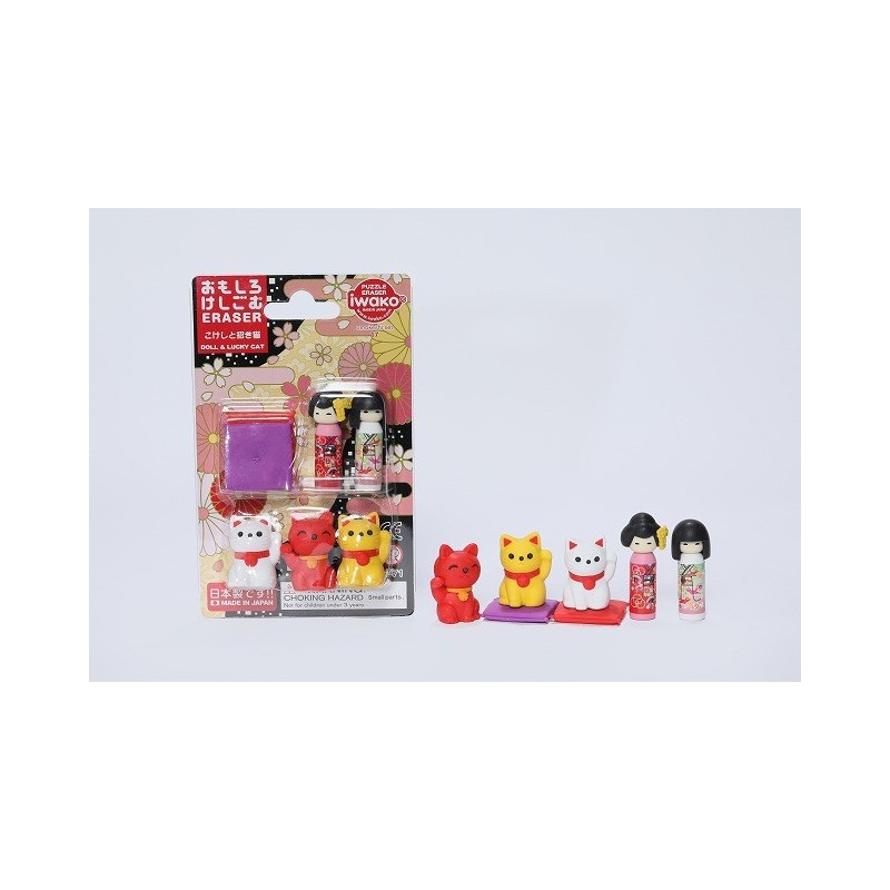 Gumka do mazania zestaw - maiko, kokeshi, kotki maneki neko