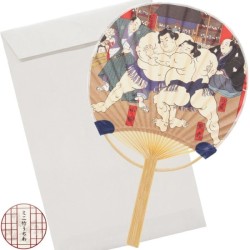 Kartka mini wachlarz drzeworyt sumo z kopertą