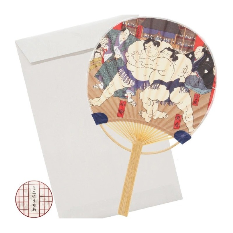 Kartka mini wachlarz drzeworyt sumo z kopertą