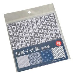 Papier do origami indygo japońskie tradycyjne wzory 12 szt.
