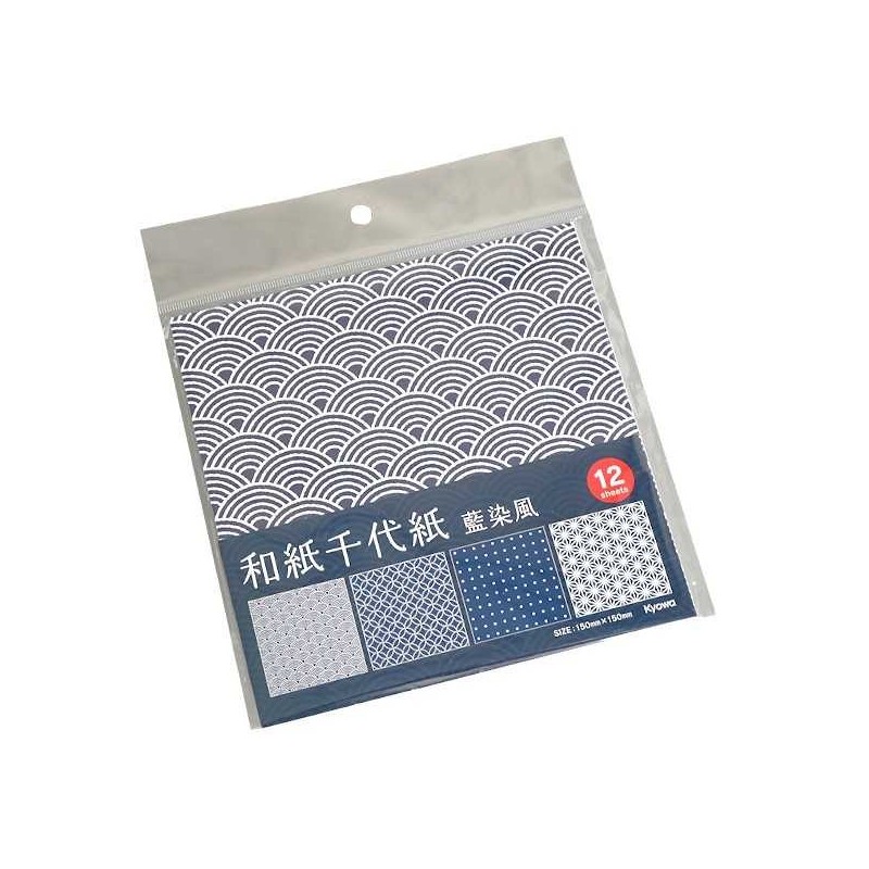 Papier do origami indygo japońskie tradycyjne wzory 12 szt.