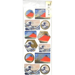 Naklejki z japońskim wzorem - góra Fuji złocenia