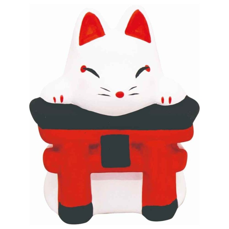 Figurka z wróżbą omikuji - brama torii i lis kitsune
